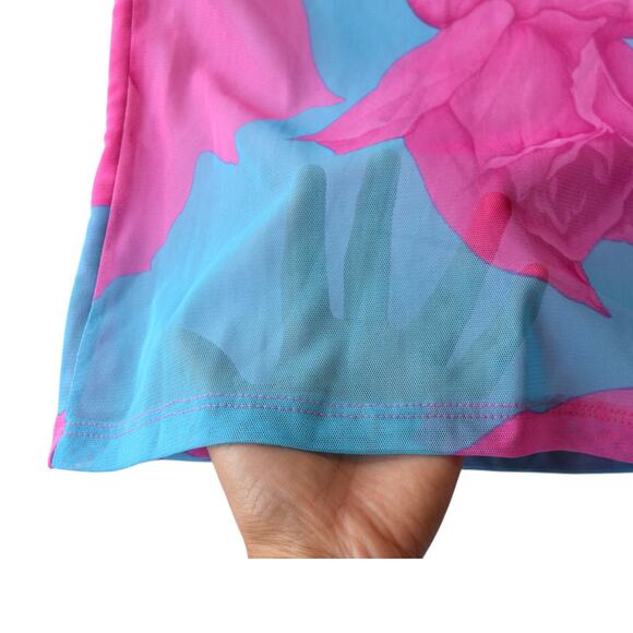 Y2K Natty & Hillie Semi Sheer Mesh Tank Top | Pink Floral | Size Medium - Picture 4 of 4